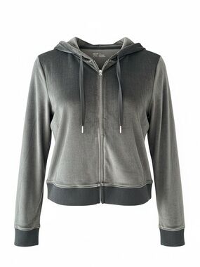 Aerie Gray Zip-Up Velvet Hoodie